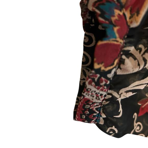 Bandolino Crochet SZ 14 Top Black Flower Tunic Boho Y2K Long Sleeve Pleated - Picture 10 of 10